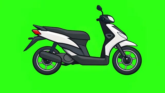 Scooter Motorcycle Side View Loop Animation on Green Screen HD