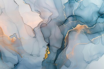 Fototapeta premium Blue and gold abstract digital painting with organic shapes and dots, modern digital art contemporary design background