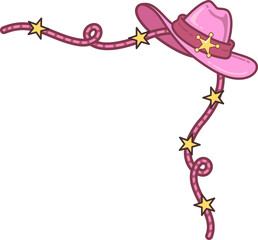 Fototapeta premium Pink Cowboy Hat and Rope Corner Border Decoration