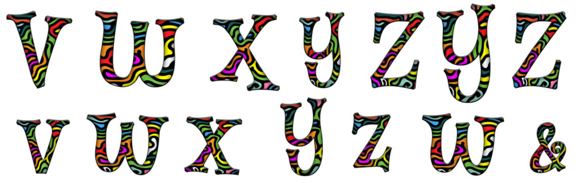 colourful swirl style pattern design Mystery V, W, X, Y, Z word design abc copy Alphabet letter text typography font