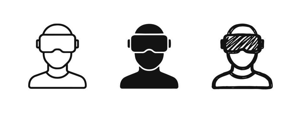 Virtual Reality VR Headset Icon Set - Outline, Solid, and Doodle Styles