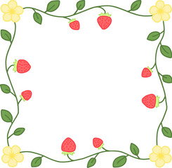 Obraz premium Strawberry Floral Decorative Frame Line Art Border