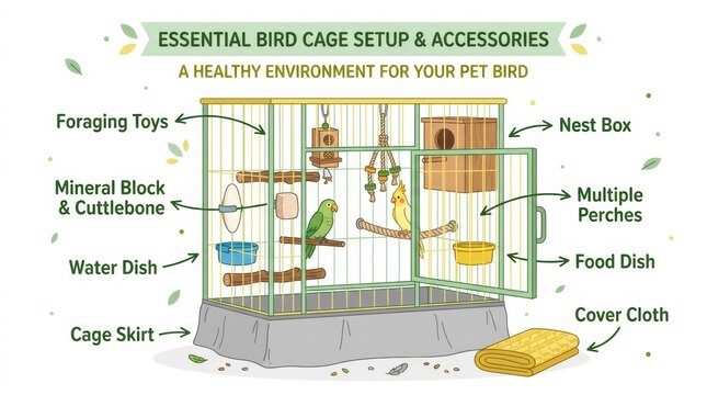 Guide for Setting up a Bird Cage With Essential Accessories for a Healthy Bird Environment
