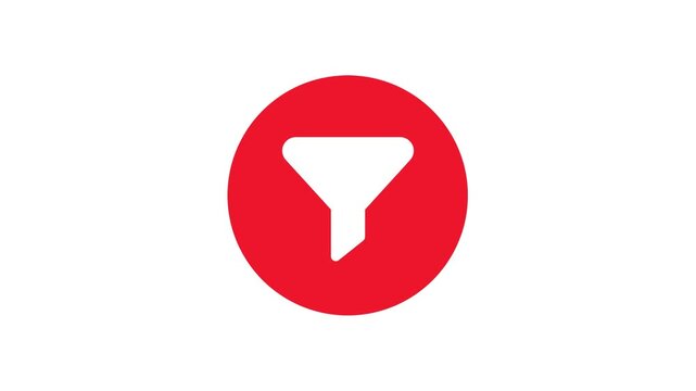 Filter Icon Animation Red Circle White Funnel Loop Background