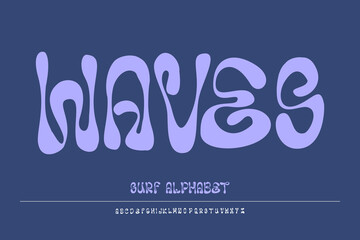 Wavy psychedelic retro alphabet, liquid surf font for 70s vintage posters, streetwear, and creative summer branding. © nisyaprima