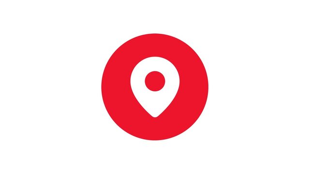 Red Location Pin Icon Navigation Map Marker Animation on White Background