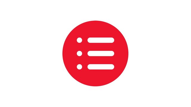 Red Menu List Icon Animation Loop for Web and App Interface White Background