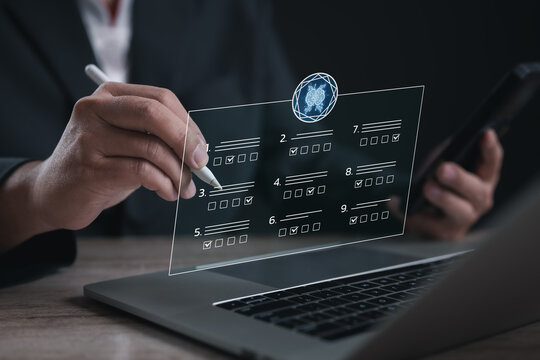 AI powered inspection system analyzing checklist data on digital interface, representing intelligent evaluation, automated audit process, performance monitoring, and advanced technology for accuracy a