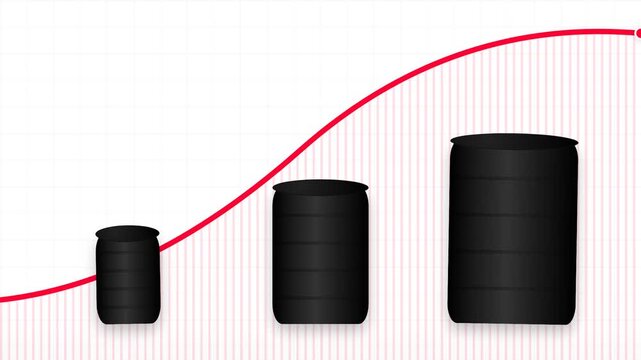 Black barrel vector illustration with growing red line. Industrial production increase chart. Economic growth concept showing rising output of energy commodities today.