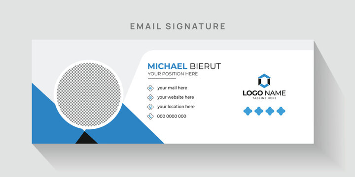 Modern Email Signature Template with Blue Geometric Layout, Professional Corporate Design for Business Contact, Personal Branding and Digital Communication