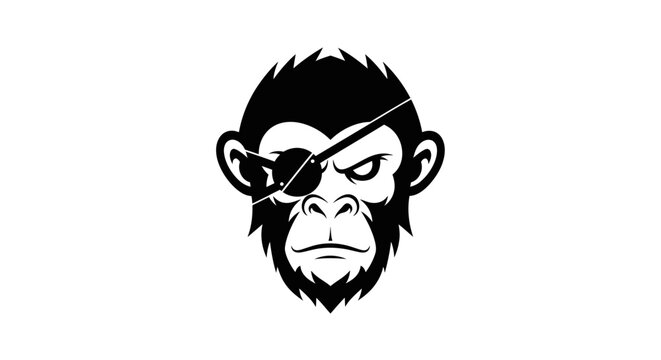 Black and white pirate monkey head mascot logo