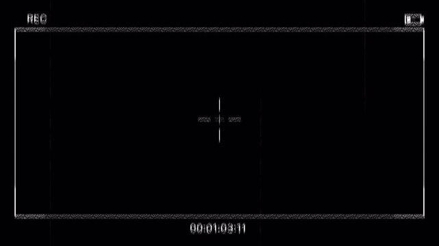 Retro camera viewfinder overlay with VHS, crosshair, timecode, recording indicators for editing. Vintage video recording screen overlay with frame HUD, dust, scratches, scanline for media. 4K Video