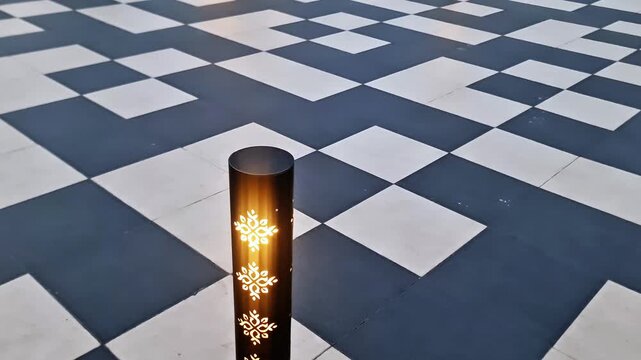 Modern Aesthetic City Park Lighting with Geometric Checkered Pavement