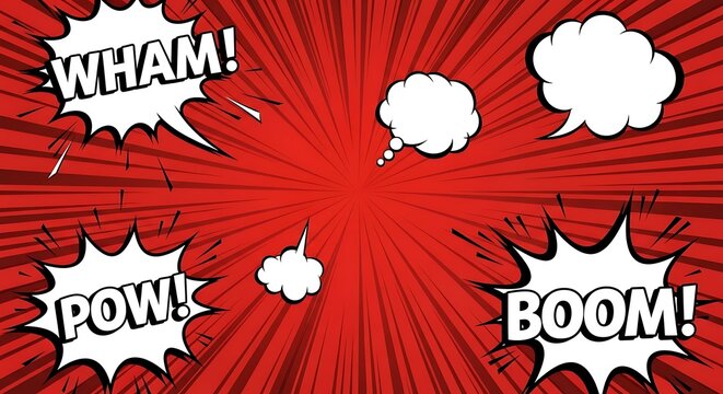 Dynamic Comic Book Background with Speech Bubbles and Action Words.