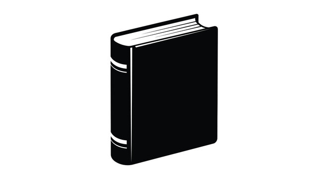 A simple black and white illustration depicts a closed rectangular book with minimal detail high quality
