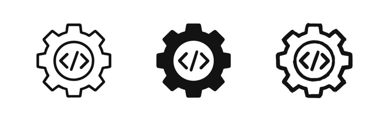 Obraz premium Coding Development Gear Icon Set with Brackets in Outline, Solid, and Hand-Drawn Styles for Engineering