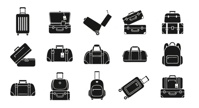 Collection of various travel luggage and bags in silhouette.