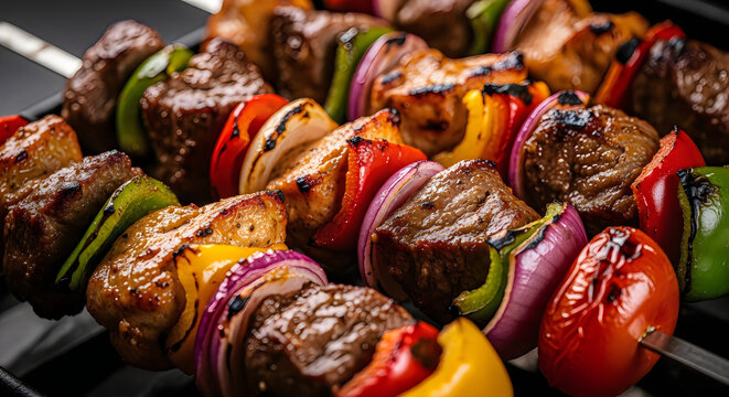 Colorful grilled shish kabobs a delicious summer meal