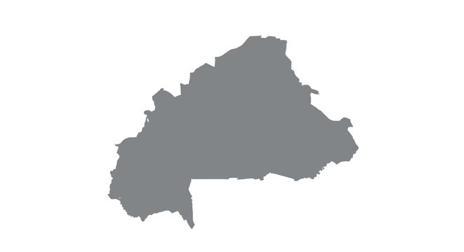 A dark gray silhouette depicts the geographical shape of burkina faso africa high quality professional detailed