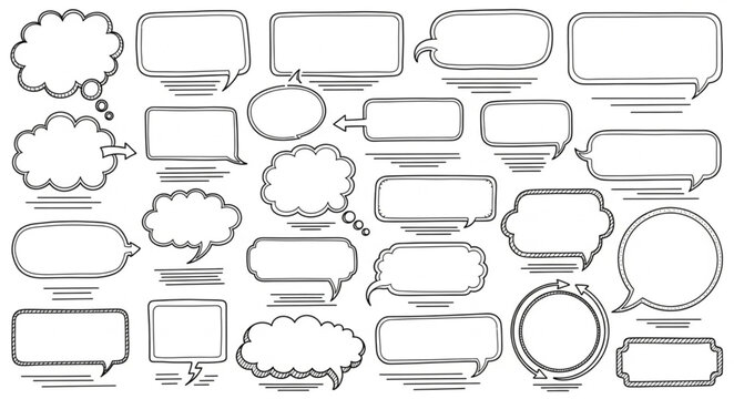 Collection of Hand Drawn Speech Bubbles and Text Boxes.