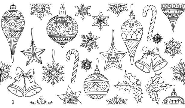 Christmas pattern coloring page vector decorative holiday seamless outline
