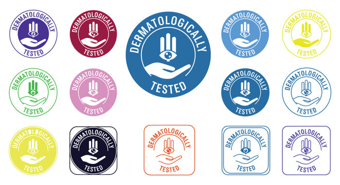 Dermatologically tested labels in various colors and shapes for skincare products
