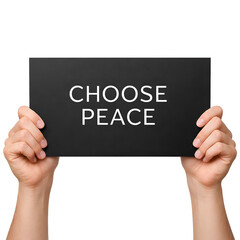 Person holding a sign with 'CHOOSE PEACE' message for global harmony and anti-war advocacy.