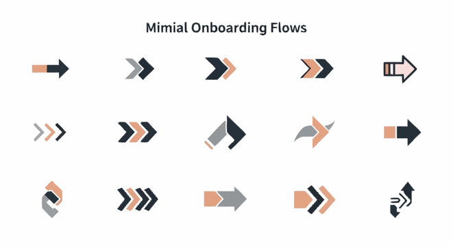 Minimalist onboarding flow design elements.