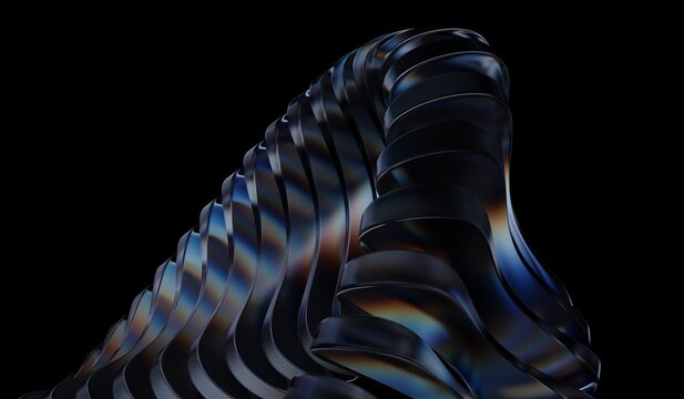 Abstract 3D background featuring neon gradient holographic light, crystal pattern, caustic effect, and glass block shapes