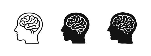 Human head profile with brain icon set for psychology, neurology, and intelligence concepts © ICONS FOR YOU