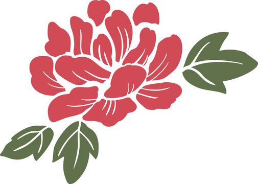 牡丹の花の和風文様ベクターイラスト｜着物柄風フラットデザイン Japanese Peony Pattern Vector Kimono Style Flat Floral Design