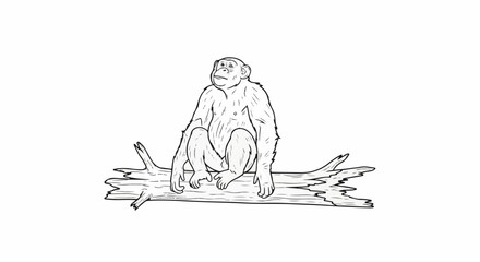Obraz premium Stylized line drawing of a chimpanzee sitting on a log