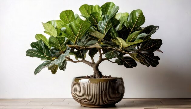 Fiddle Leaf Fig Bonsai Tree in Pot - Indoor Plant Decor.
