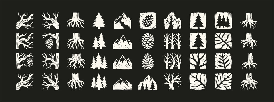 Rustic Linocut Nature Icon Set