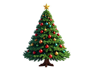 Fototapeta premium Cartoon christmas tree with bright ornaments and star top