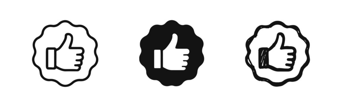 Quality Guarantee Badge Icon with Thumbs Up for Customer Satisfaction and Approval in Various Styles