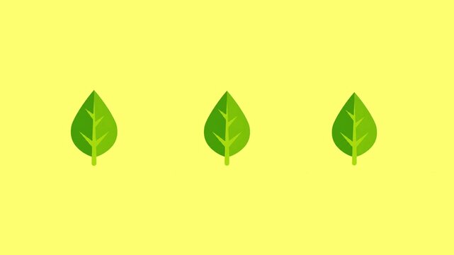 A repeatable 2D animated pattern of vibrant green leaves set against a bright yellow background. Ideal for cheerful seasonal designs and warm motion graphic backdrops.