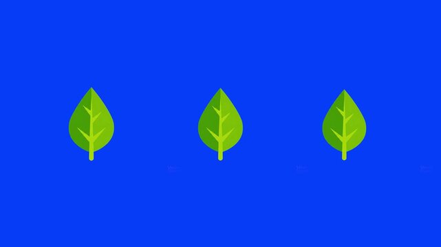 Stylized green organic leaves move horizontally across a bright blue background. This simple loop is ideal for eco-friendly branding, nature-themed transitions, or environmental content.