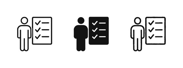 Checklist Icon Set with Person, Task Management Symbols in Outline, Solid, and Hand-Drawn Styles © ICONS FOR YOU