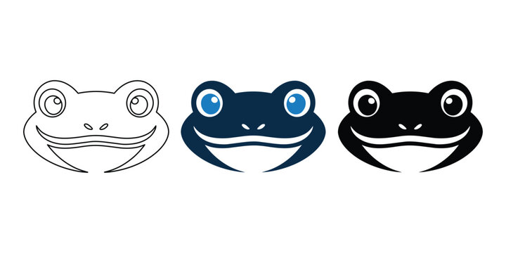 Cute Frog Face Icon Set &ndash; Cartoon Amphibian Character Vector Collection