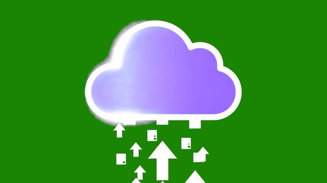 A purple cloud icon with upward-pointing arrows indicating data being uploaded to the cloud. This clean graphic is ideal for cloud computing, data storage, networking, and digital service websites.