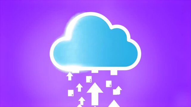A stylized icon of a cloud with upward-pointing arrows indicating data upload. This flat vector-style graphic is designed for cloud storage applications or web interface elements.