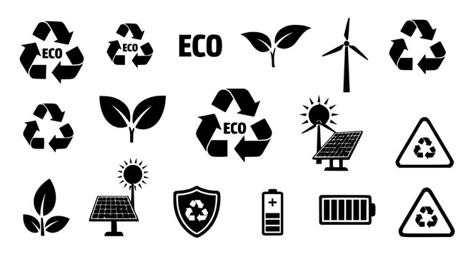 Eco Recycling Color Icon Set Sustainability Green Environmental Vector Illustration Collection