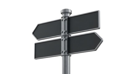 Obraz premium Modern Industrial Metal Signpost Featuring Two Opposing Directional Arrows For Decision Making And Choice White Background