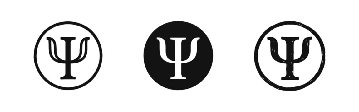 Psychology Psi Symbol Icon Set in Outline Solid and Hand Drawn Styles