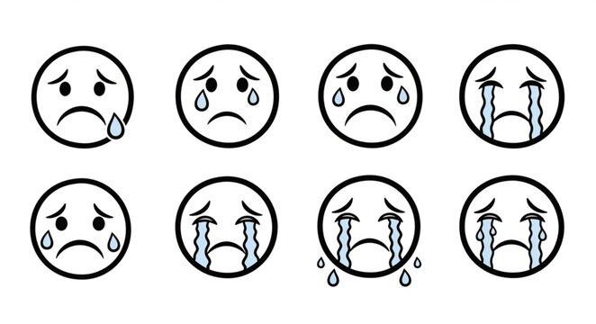 Sad Faces Crying Icons Emotion Symbols.