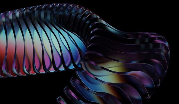 Neon futuristic light holographic gradient, abstract crystal pattern, 3D abstract background, caustic effect, and glass chromatic block shapes render