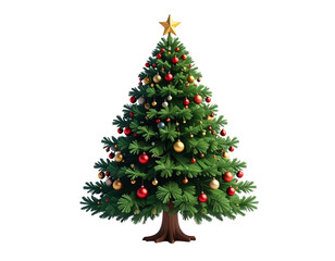 Fototapeta premium Vibrant christmas tree with ornaments and star topper in full view
