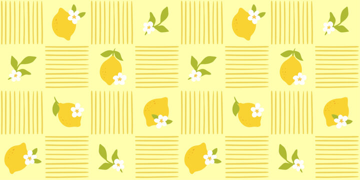 Seamless modern summer tropical pattern with lemons