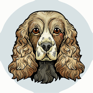 A close-up illustration of a dog's face, showcasing its expressive eyes and floppy ears in a circular frame.